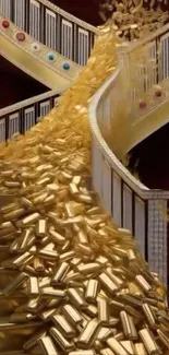 Luxurious staircase overflowing with gold bars.