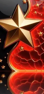 Abstract wallpaper with golden stars on a black and red background.