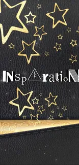 Black wallpaper with golden stars and 'Inspiration' text in a stylish design.