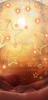 Golden stars with glowing effects on a dreamy night background.
