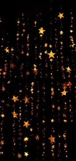 Mobile wallpaper with golden stars on a black background.