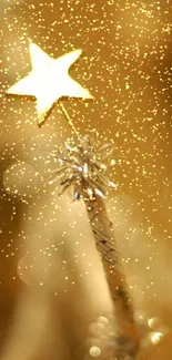 Golden star ornament with bokeh effect on wallpaper