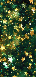 Mobile wallpaper featuring a golden starry night design on a dark green background.