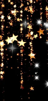 Golden stars cascading on black wallpaper, creating a starry night effect.