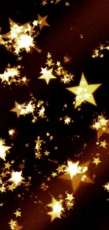 Mobile wallpaper with golden stars on a dark brown background.