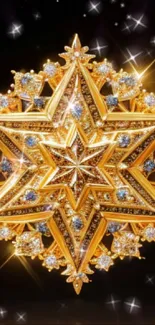 Golden star on a dark night sky wallpaper.