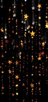 Golden stars on black background, creating a starry night effect for mobile wallpaper.