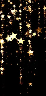 Golden stars cascade on a black background, creating an enchanting wallpaper for mobile.