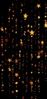 Mobile wallpaper with golden stars on black background.