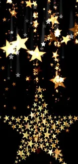 A mobile wallpaper with golden stars against a black background.