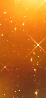 Golden sparkling stars on an orange background