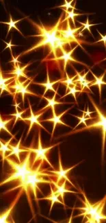 Bright golden stars sparkle on a dark background.