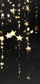 Mobile wallpaper with golden stars cascading on a black background.