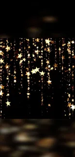 Golden stars sparkle against a black night sky mobile wallpaper.