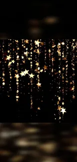 Mobile wallpaper with golden stars on a black background.