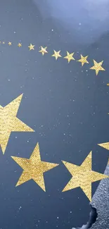 Mobile wallpaper with golden stars on a deep blue background.