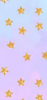 Golden stars on a lavender pastel sky background, perfect for mobile wallpaper.