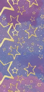 Golden stars on a purple galaxy background with cosmic theme.