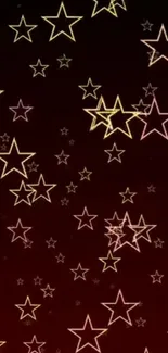 Mobile wallpaper with golden stars on a deep red background.