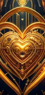 Intricate golden steampunk heart wallpaper with warm, elegant design.