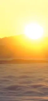 A stunning golden sunrise over a sea of clouds, perfect for inspiring tranquility.