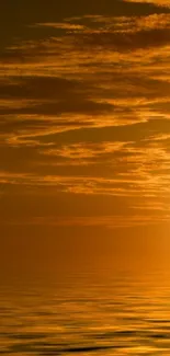 Golden sunset casting a warm glow over a calm ocean.