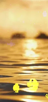 Golden sunset over the ocean with warm glowing waves and peaceful scenery.