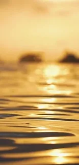 Golden sunset over calm ocean waters, creating a serene and peaceful atmosphere.