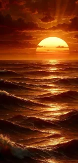 Golden sunset casting light over calm ocean waves.