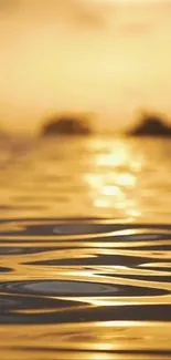 Golden sunset reflecting on rippling water surface.