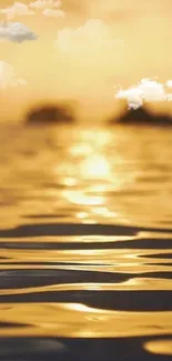 Serene golden sunset reflecting on rippling water.