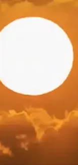 Sunset sky with glowing orange clouds and radiant sun.