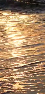 Golden sunset reflecting on rippling ocean waves creating a serene view.