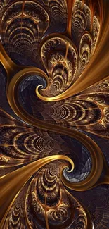 Intricate golden swirl abstract mobile wallpaper design.