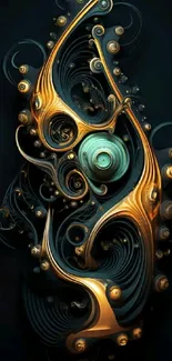 Abstract golden and teal swirl design wallpaper.