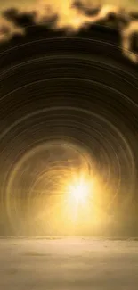 Golden swirl light wallpaper with galaxy-like vortex.