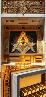Golden symbolic artwork with intricate details.