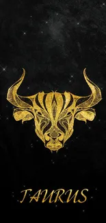 Golden Taurus symbol wallpaper on textured black background.