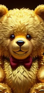 Golden teddy bear with a red bow tie illustration.