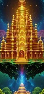 Golden temple fantasy artwork with vibrant colors and mystical elements.