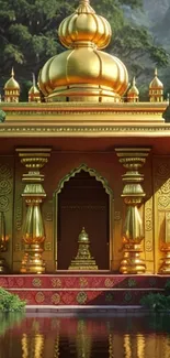 Golden temple reflecting in a tranquil lake