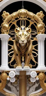 Golden tiger sculpture in an Art Nouveau design with archway and gold accents.