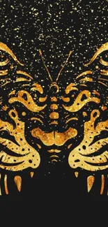 Golden tiger face art on black background wallpaper.