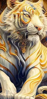 Artistic golden tiger wallpaper with intricate details.