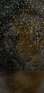 Golden sparkles overlaying a tiger in the dark, creating a mystical effect.