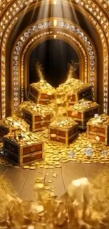 Mobile wallpaper featuring chests overflowing with gold.