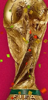 Golden trophy with red background and confetti wallpaper.