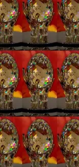 Golden trophy pattern with red background wallpaper.