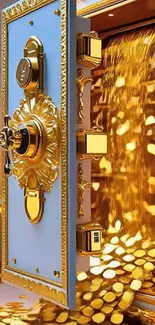 Open vault with gold coins flowing out