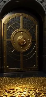 Golden vault door and coins.